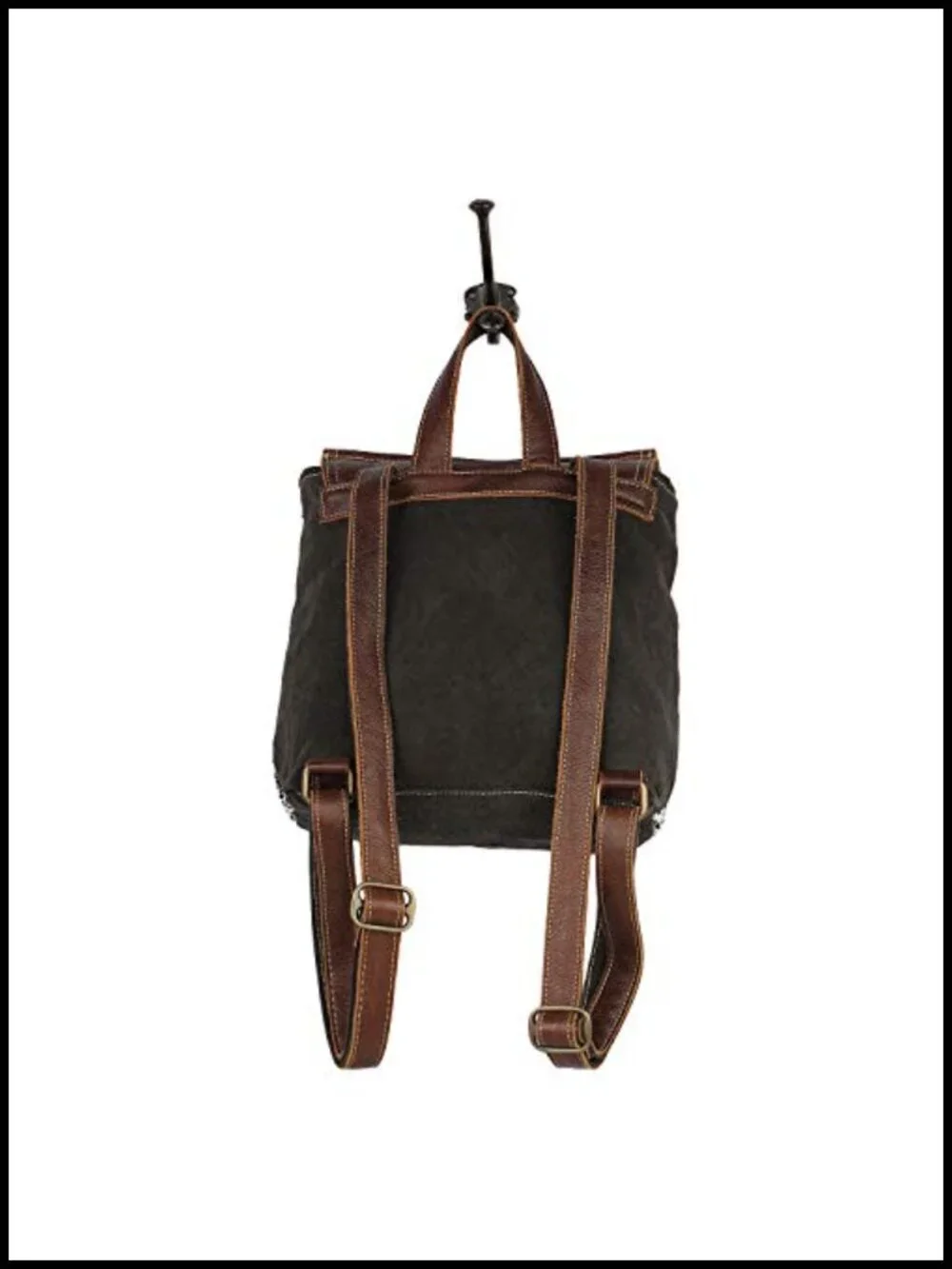 Canvas Geometric Boho Hobo Bag with Buffalo Leather Strap